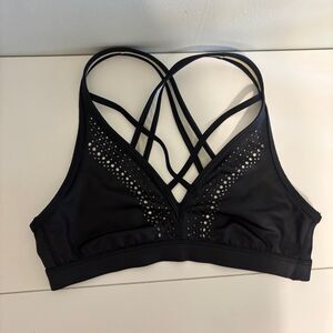 Victorias Secret Black V Neck Criss Cross Sports Bra - Unpadded - Small